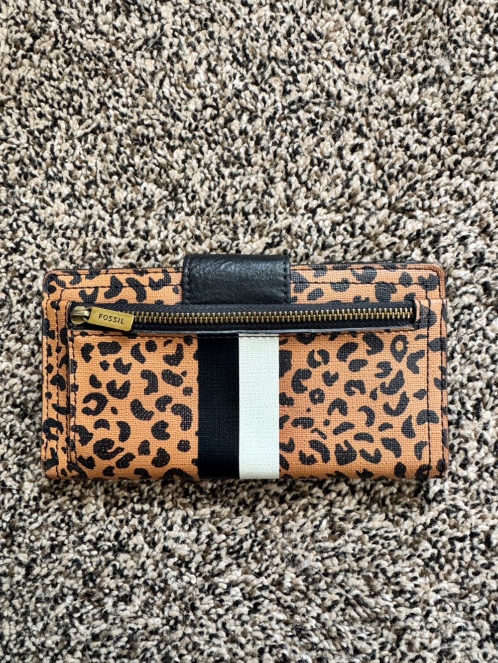 Fossil Leather Leopard-Print Wallet with Black & White Stripe - Picture 3 of 3